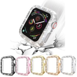For Apple Watch Case Diamond Glitter Bling Crystal Diamonds Protective Cover PC Plated Bumper Frame for iWatch 38mm 42mm 40mm 44mm