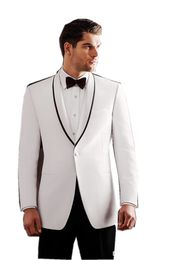 Custom Made White Groom Tuxedos Shawl Lapel Man Blazer Work Suit Mens Wedding Clothes (Jacket+Pants+Tie) H:978