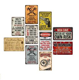 Vintage Auto car garge tool rules tin signs metal home decoration warning kitchen Bar rules man cave enter at your own risk