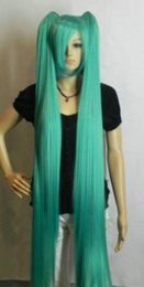 WIG FREE SHIPPING Hot heat resistant Party hair>>>>>Hatsune Miku Onion Green 120cm Extra Long Straight Cosplay Split Type Wig