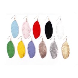 Fashion- Jewelry Genuine Feather Feather Earrings for Women 2019 Spring Summer Fashion Boho Jewelry Leaf Leather Dangle Earrings