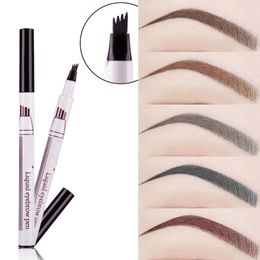 New Eyebrow Pencil Waterproof Fork Tip Eyebrow Tattoo Pen 4 Head Fine Sketch Liquid Dye Tint Pen