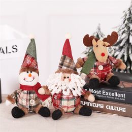 Christmas Tree Ornaments Cartoon Xmas Doll Snowflake Plaid Santa Claus Elk Doll Navidad Pendant Home New Year Kids Gifts PHJK1910