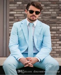 Handsome Baby Blue Man Party Dress Prom Blazer Coat Trousers Sets Business Suits Groom Tuxedos (Jacket+Pants+Tie) K 66