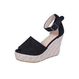 Hot Sale-Women's sandals 2019 summer new Europe mouth wedges with a word buckle with women's shoes