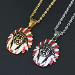 Fashion- Indian colorful pendant necklaces for men women luxury retro stainless steel necklace gold silver jewelry gifts for gf bf
