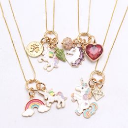 Fashion Jewellery Rainbow Heart Starfish Pendants Necklace Kids Girls Charming Pendant Long Chain Necklaces Cute Child M1449
