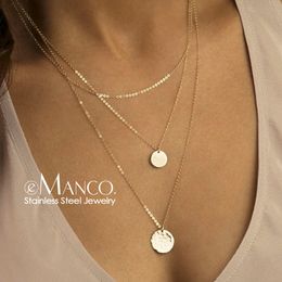 e-Manco korean style stainless steel necklace women long layered pendant necklace gold color necklace for women fashion jewelry Y200323