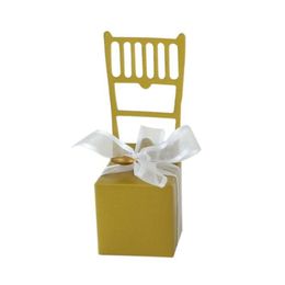 Classic Candy Box Silver Gold Chair Wedding Favor Box with Ribbon and Heart Charm For Wedding Gift Box ZC0463