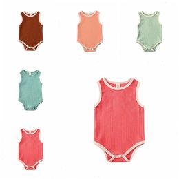 Newborn Rompers Baby Girls Pit Sleeveless Jumpsuits Kids Solid Onesies Infant Casual Summer Bodysuit Pants Triangle Climbing Suit D7531