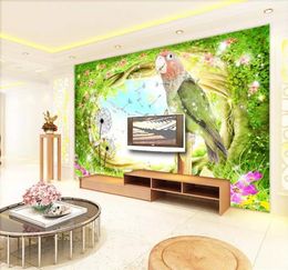 Wallpaper 3d Outdoor Green Landscape Tree Hole Flower Bird illustration Home Decor Living Room Wall Covering