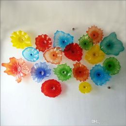 Mediterranean Sea Hand Made Blown Glass Flower Plates for Wall Decoration Chihuly Style Multicolor Murano Glass Hanging Plates wall plates