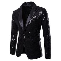 Men Shiny Gold Sequin Glitter Embellished Blazer Jacket Men Nightclub Blazer Wedding Party Suit Jacket Stage Singers Clothes238C