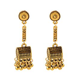 Women Antique Gold Silver Color Indian Earrings Egypt Gypsy Turkish Ethnic Jewelry Boho Vintage Small Bells Tassel Drop Earring