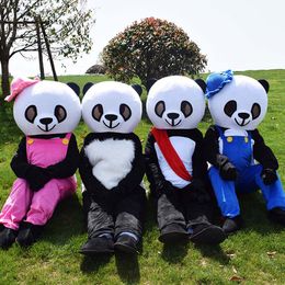 Halloween Panda Mascot Costume Top Quality Cartoon Red Hat Panda Bear Anime theme character Christmas Carnival Party Costumes