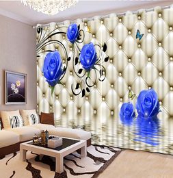 Blue floral ornament Blackout Printing fabric Floral 3D Print Window Curtain Drape For Living room Bedroom Wall Tapestry