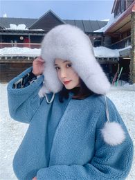 New Style Womens Real Fox Fur Hat Russian Ushanka Winter Aviator Trapper Bomber Earmuffs Cap