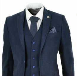 Mens Wool Tweed Peaky Blinders Suit 3 Piece Authentic 1920s Tailored Fit Classic Prom Suit (Jacket+Pants+Vest)