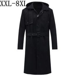 2019 New Autumn Brand Hoodies Trench Coat Men Windbreaker Mens Overcoat Long Coat Black Trench Jacket Plus Size 6XL 7XL 8XL
