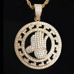 Circular Hand Necklaces & Pendant Gold Silver Color Bling Cubic Zircon Men's Women's Hip hop Necklace Rock Jewelry