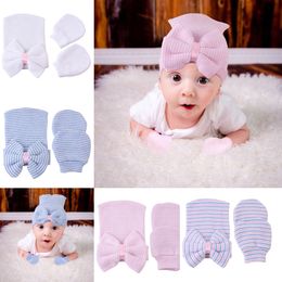 Europe Fashion Infant Baby Hat Child Babies Hats Beanie Gloves Kids Bowknot Knitted Hat + Gloves 2pcs Set 15080
