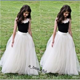 Popular Cheap But Elegant Flower Girl Dresses Children Long Tulle Tutu Skirt Crew Sleeveless Floor Length Flower Girl Dress FG1308