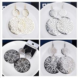 New arrivals Classic circular alloy Hollowing Earrings Gold silver black Exaggerated Pendant Earrings woman Fashion Jewellery