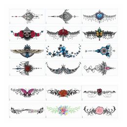 Bijoux Poitrine Temporaire Tatouages De Fleurs Tatouages Body Art Autocollants Pour Femmes Poitrine Taille Bas Du Dos Autocollants Décoratifs