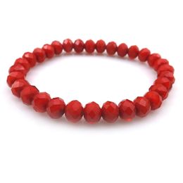 Dark Red 8mm Faceted Crystal Beaded Bracelet For Women Simple Style Stretchy Bracelets 20pcs/lot Wholesale