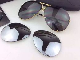 Wholesale- designer Sunglasses Mirror Lens Oval Frame UV Protection With Extra Lens Exchange Men Brand Designer Top Quality Come With Case