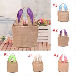 Hot sale!DIY Rabbit Burlap Bags,Easter Rabbit Basket Easter Bunny Bags Rabbit Printed Canvas Tote Bag Egg Candies Baskets