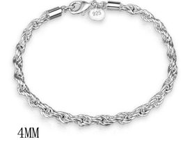 4mm Silver Plated Rope Chain Bracelets for Women Men Wedding Party Bracelet