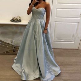 Elegant Sweetheart A-line Prom Dresses Appliques Beading Long Girls Party Dress Sky Blue Formal Evening Gown