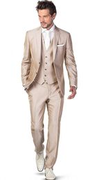 Fashion Shinny Champagne Groom Tuxedos Notch Lapel Groomsmen Wedding Dress Excellent Man Jacket Blazer 3 Piece Suit(Jacket+Pants+Vest+Tie)61