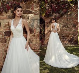 New Designer Vintage Lace Dress Applique Deep V Neck Tulle Elegant Wedding Dresses Bridal Gowns Vestidos De Novia 2024