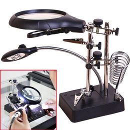 3 In1 Hand Soldering Solder Iron Stand Holder Station Welding Desktop Magnifying Glass 5 LED Auxiliary Clip Magnifier MG16129-C
