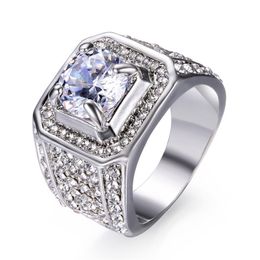 Size 5-13 White Golden Iced Out HipHop Engagement Rings CZ Pinky Men Women Full Crystal Ring