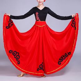 High Waist Luxury Cloud Print Satin Silk Spain Traditional Spanish Flamenco Skirt Woman Ballroom Belly Dance Oriental Costumes