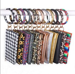 Bangle Keychain Wristlet Purse PU Leather Bracelets Keyring Hanging Change Purse Card Phone Bag Women Girls Christmas Jewellery 10pcs DW5526