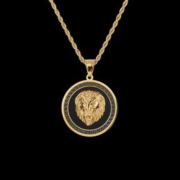 Popular Trandy HIPHOP Rapper Rocker 316L Stainless Steel Jewellery Round Tags Lion Hand Pendant Necklace Mens Hip-Hop Accessories Gold
