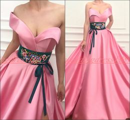 Fashion Satin Belt Embroidery Evening Dresses Sweetheart Plus Size Formal Wear Party Ball Vestido de noche Special Occasion Prom Gowns