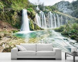 wallpaper for walls 3 d for living room Waterfall wealth source into the landscape landscape wall