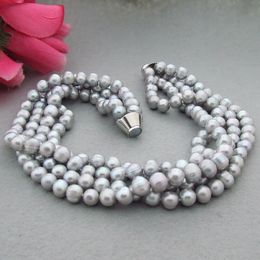 Handmade 4 strands 7-8mm gray colorful freshwater cultured pearl necklace 51 cm fashion jewelry