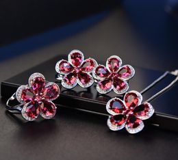 Wholesale-ruby female ring plum-shaped zircon ring temperament generous European and American explosion models