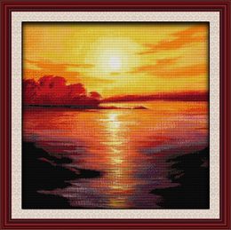 Sea in twilight home decor painting ,Handmade Cross Stitch Embroidery Needlework sets counted print on canvas DMC 14CT /11CT