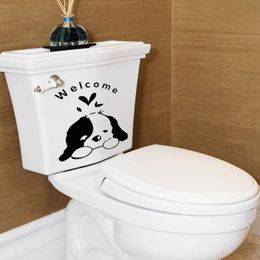 Welcome Cute Dog Toilet Sticker Removebale - Black