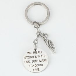 Engravable Round Pendant Inspired Angel Wings Necklace Key chain We're All Storeys In The end Just Make It A Good One