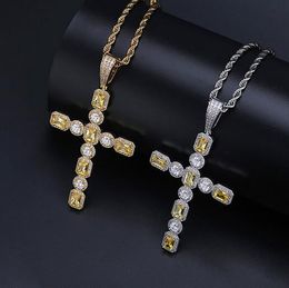 Lemonade Cut Round Cut Cross Pendant Bling Micro Pave Cubic Zircon 1Row Cross Pendant Necklace For Men Women Gifts