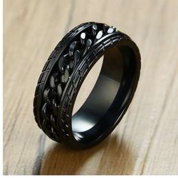 Punk Wheel Tyre Desing Spinner Mens Chain Rings Stainless Steel Black Colour Biker Hip Hop Bague Male Accessories