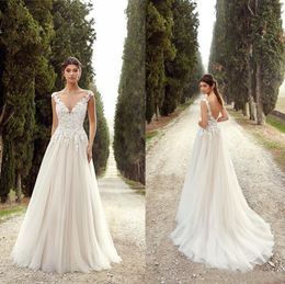 EK 2019 Simple Design Summer Garden Beach Wedding Dresses A Line V Neck Cap Sleeve Low Backless Long Bridal Gowns Cheap